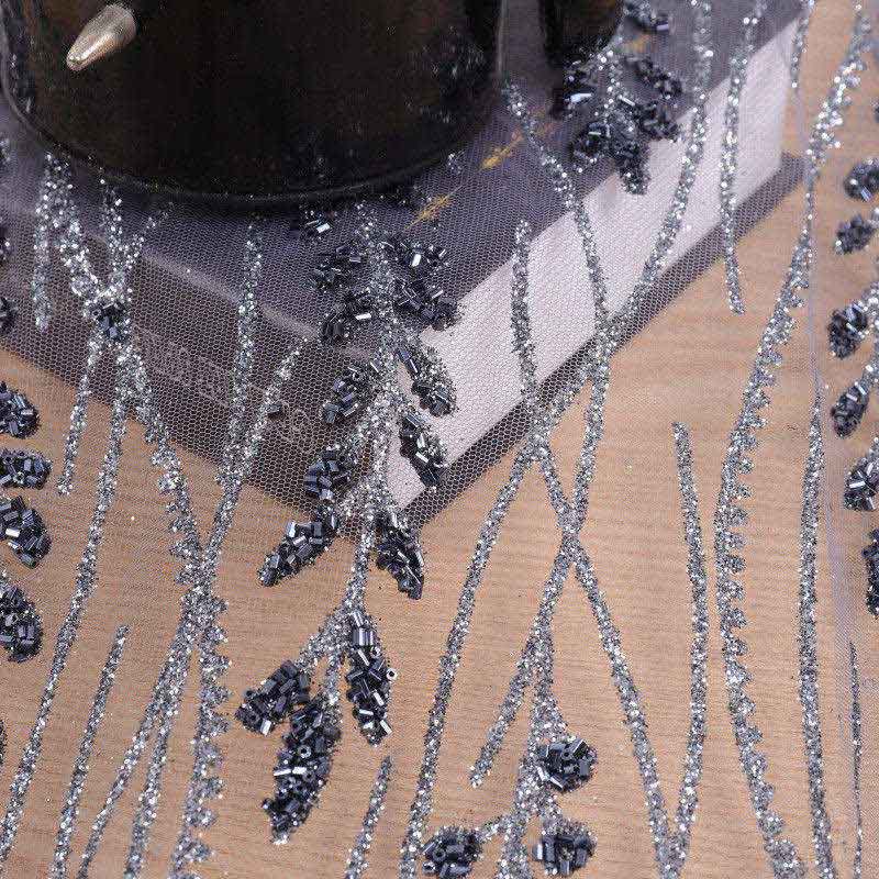 Silver Black Sequins At Black Bead Tube Wedding Dress Tela